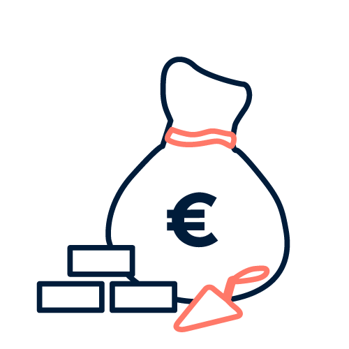 Säckchen mit Geld und Goldbarren, Symbol für Investitionen und finanzielle Sicherheit.