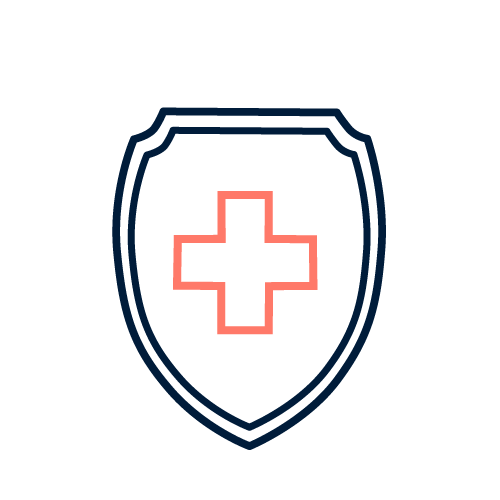 Symbol eines Schutzschildes mit rotem Kreuz, das medizinische Sicherheit und Gesundheit symbolisiert. Ideal für Inhalte über Gesundheitsschutz oder medizinische Dienstleistungen.